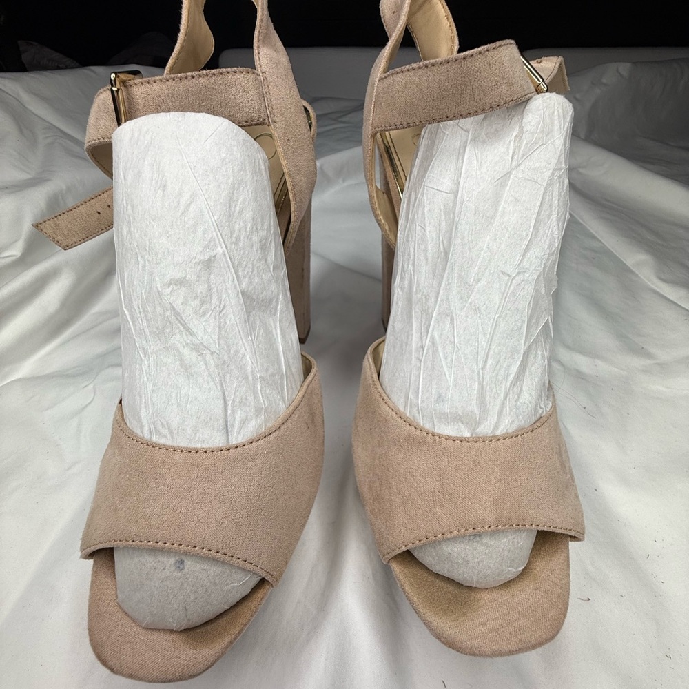 Light nude cream suede platforms